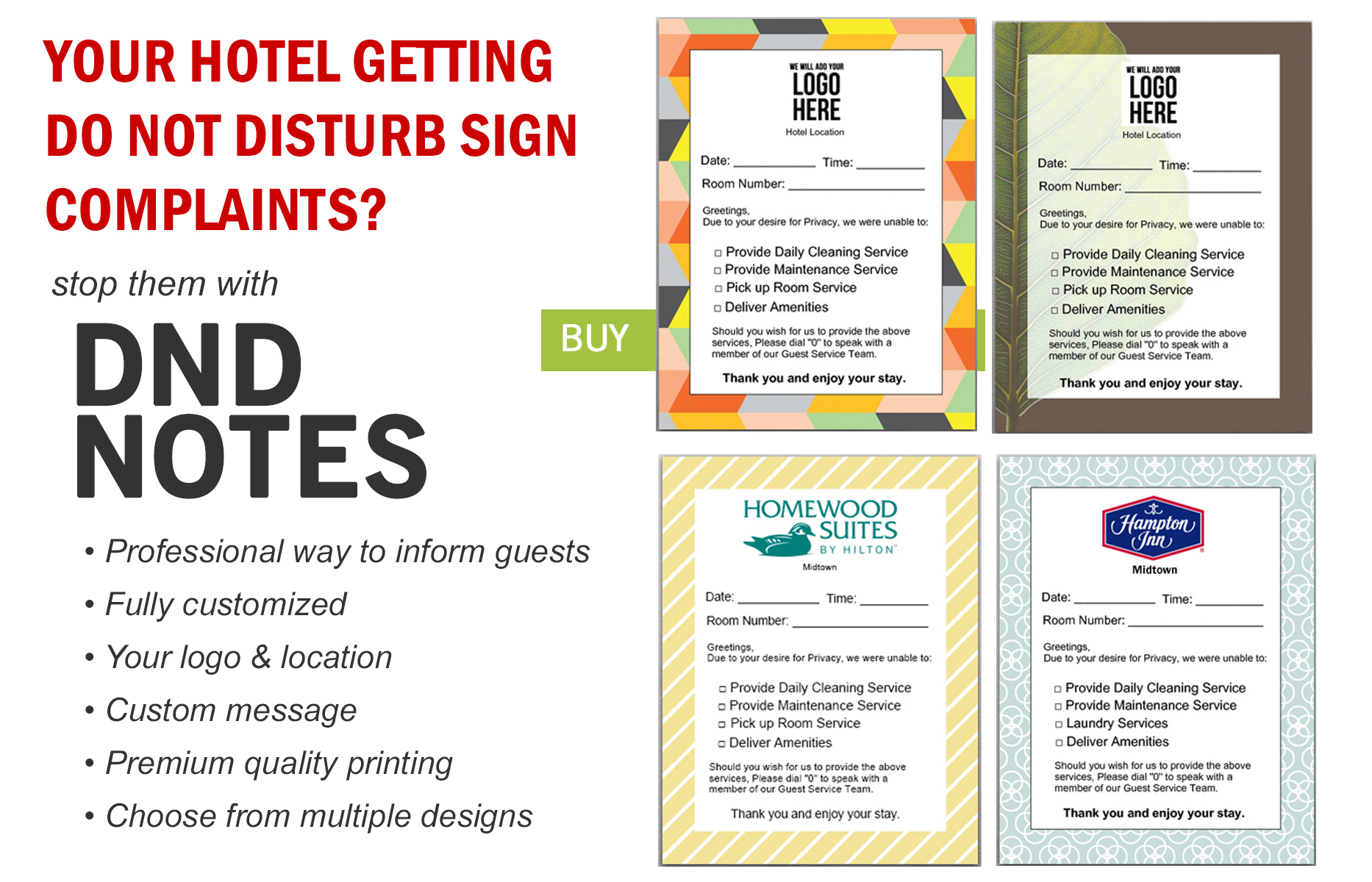 DND Notes to Stop Guest Complaints from Do Not Distrub Signs